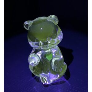 Fenton May Birthstone Bear Emerald Green UV Glow Figurine Signed Art Glass